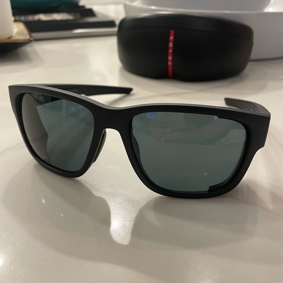 Prada Linea Rossa Sunglasses PS 07WS DG009R Black with Blue Lenses - Picture 1 of 13